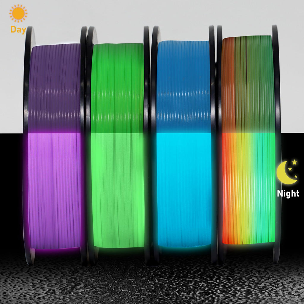 YOUSU 1.75mm 3D Printer Filament Bundle, Glow in The Dark Filament Multicolor, Green, Blue, Purple and Rainbow, PLA Filament 1.75 mm, Dimensional Accuracy +/- 0.03 mm, 250g X 4 Pack