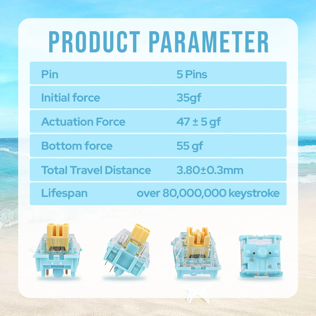 EPOMAKER Silent Mechanical Keyboard Switches Set - 35 Pieces Factory Pre-Lubed, 5-Pin Linear/Tactile Switches for Custom Mechanical Keyboards (Sea Salt(Linear Silent))