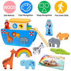 KMTJT Toddlers Wooden Noah's Ark Toy for 1 2 3 Boys Girls Baptism Gifts
