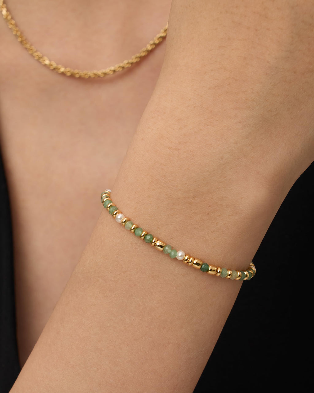 PAVOI Pearl Dainty Adjustable Beaded Bracelet, 14K Gold Plated, Yellow Gold
