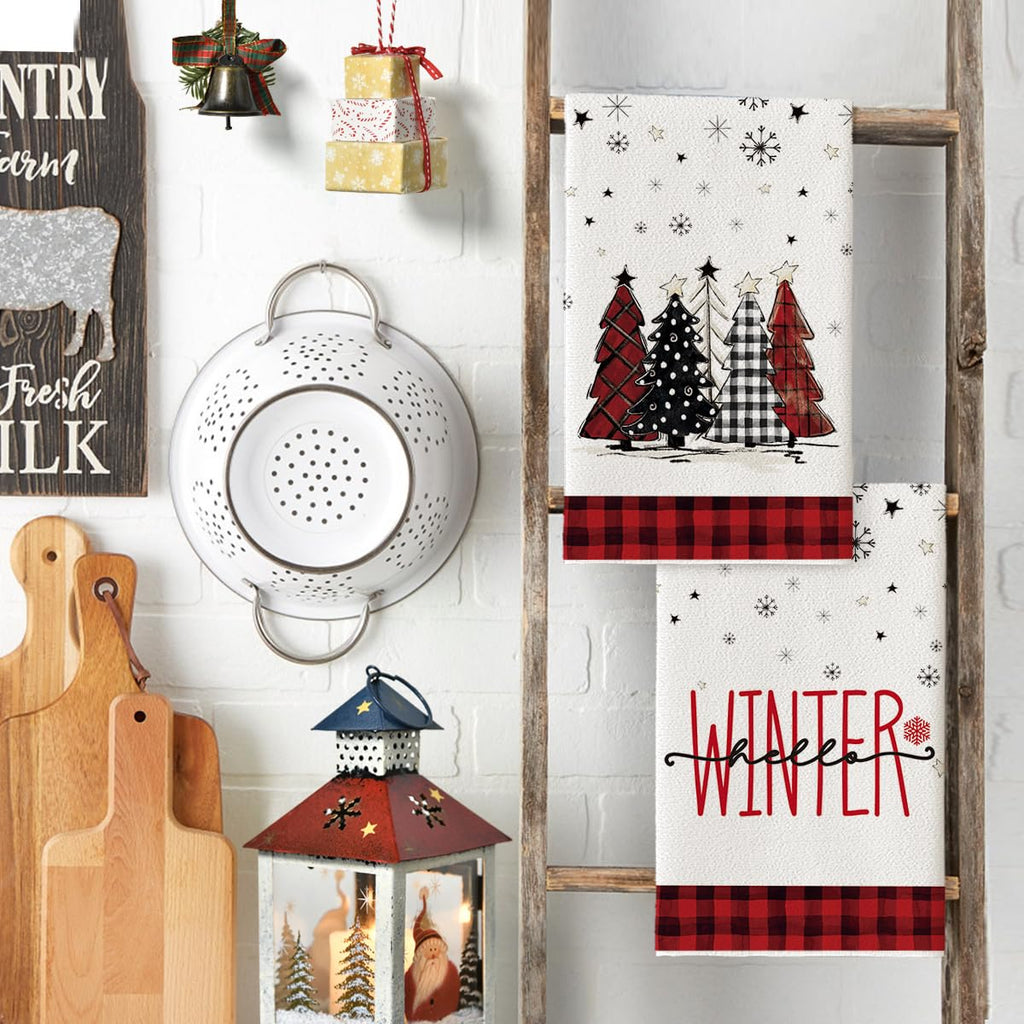 Artoid Mode Red Black Snowman Christmas Kitchen Towels Set of 4 18x26 Inch