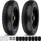 phepetroll 13 Inch Flat Free Wheels Tires 4.00-6 Solid Replacement with Universal 5/8" Axle Bore Hole, 8 Spacers and 4 Pins, for Wheelbarrow, Garden Wagon, Hand Truck, Trolley, Lawn Mower, 2 Pack