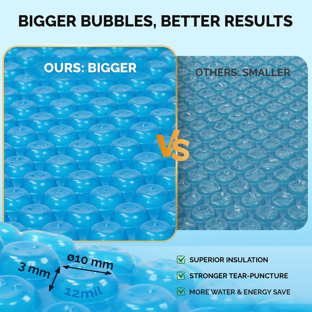 VINGLI 12Mil Solar Pool Cover, Rectangle Solar Blanket-Heavy Duty Solar Pool Cover for Above Ground Pool-Pool Solar Cover for Inground Pool (Blue, 16'x32' Rectangular)