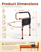 Sangohe Bed Rail for Elderly, Bed Assist Grab Bar Handle with Storage Pocket, Safety Bed Rails for Elderly Adults Getting in & Out of Bed at Home and Dorm, Reddish Brown, 504A02