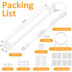 maylit Under Cabinet Lighting Plug in, 2Pcs 14 Inch Linkable Ultra Bright LED Light Bars, Renter Friendly Lamp, Wired 110V 120V Indoor Lights for Kitchen Cabinet, Counter, Workbench, Shelf, Warm White
