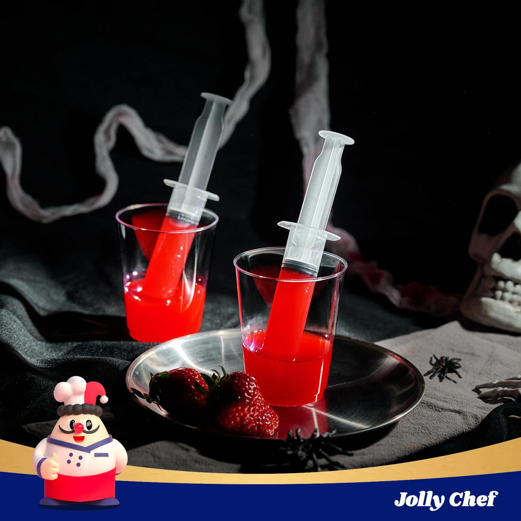JOLLY CHEF 50 Pack Jelly Shot Syringes with Lid 1.5 oz Medium Containers