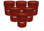 MKS Plastics 5-Gallon Bucket with Airtight Lid – Made in USA, Food Grade BPA Free Plastic, Heavy Duty Multi-Use, Metal Handle with Grip, Stackable Storage – Burgundy, 6 Pack
