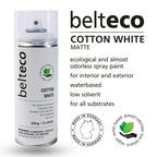 BELTECO Cotton White Spray Paint Matte | Water-Based & Odorless | Eco-Friendly & Vegan | Weather & UV-Resistant | Fast-Drying & High-Coverage | For Indoor/Outdoor Use | Spray Paint White