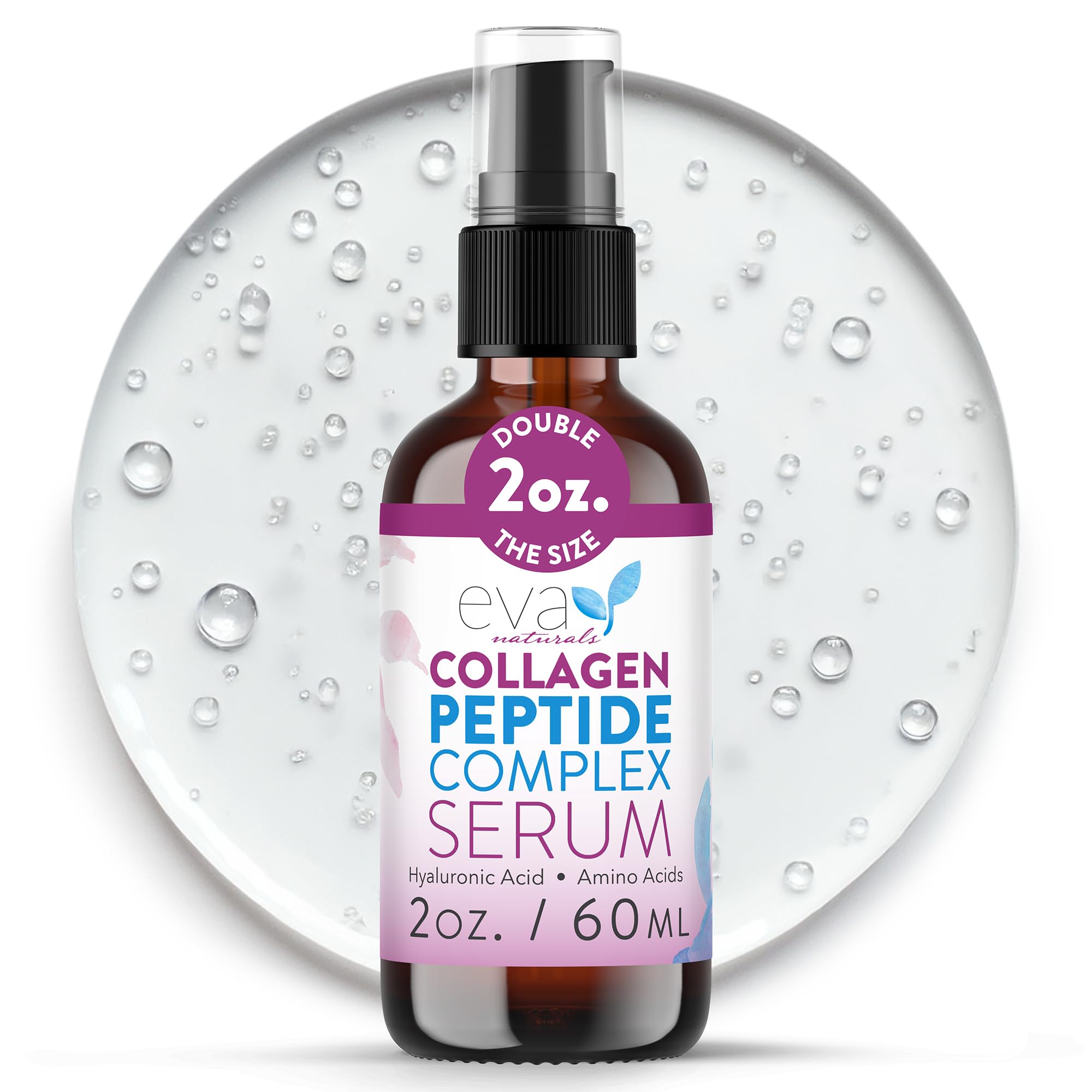 Eva Naturals Multi Peptide Face Serum – Anti Aging Collagen Peptides for Plump & Firm Skin Elasticity, Wrinkle & Fine Line Renewal, Fragrance Free Firming Facial Skincare - 2 oz