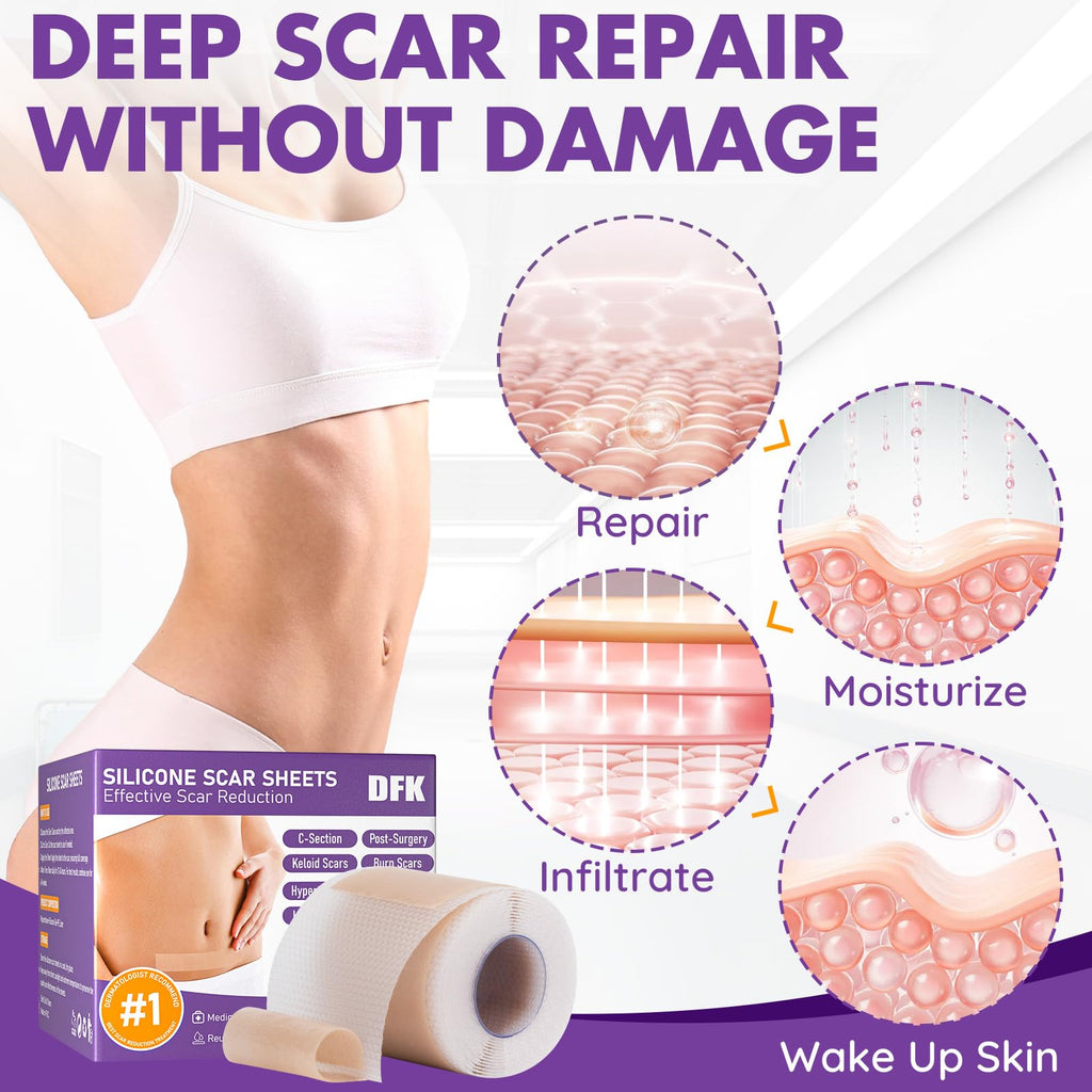 Silicone Scar Sheets, Silicone Scar Tape, Reusable Professional Scar Silicone Strips, Soft Silicone Scar Sheets for Surgical Scars,Keloid,Acne Scars,Burn Scar,C-Section (5M)