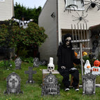 Halloween Decorations Outdoor Graveyard Tombstones: 6ct Large Tombstone Halloween Decor Yard Signs with Stakes, 16" Realistic Scary Skeleton RIP Cemetery Gravestones for Yard Lawn Outside Home Party