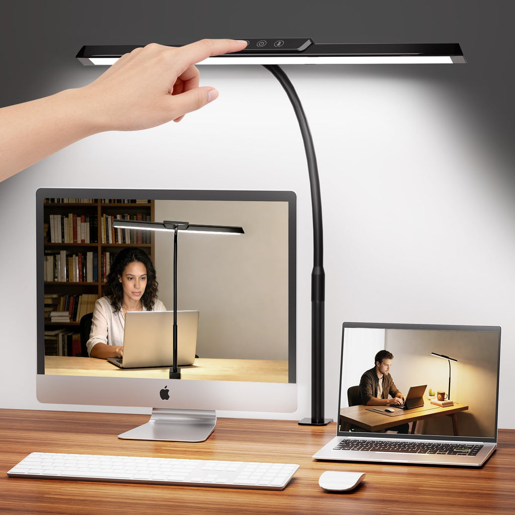 LED Desk Lamp for Office Home, Stepless Dimming Architect Desk Light with DC Adapter, Eye-Caring Desk Lamp with Clamp, 25 Lighting Modes Adjustable 14.8in Flexible Gooseneck for Workbench, Drafting