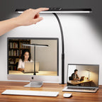 LED Desk Lamp for Office Home, Stepless Dimming Architect Desk Light with DC Adapter, Eye-Caring Desk Lamp with Clamp, 25 Lighting Modes Adjustable 14.8in Flexible Gooseneck for Workbench, Drafting