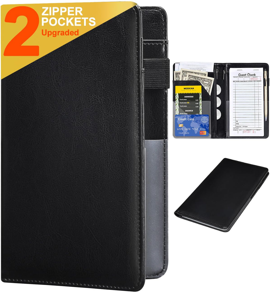 Server Books for Waitress - Leather Waiter Book Server Wallet with Zipper Pocket, Cute Waitress Book&Waitstaff Organizer with Money Pocket Fit Server Apron