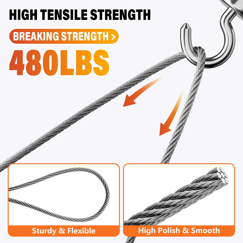 CELYND Stainless Steel Wire Rope - 100FT 1/16" Aircraft Cable with 50Pcs Crimping Sleeves for Outdoor Hanging String Lights Garden Trellis Clothesline DIY Projects