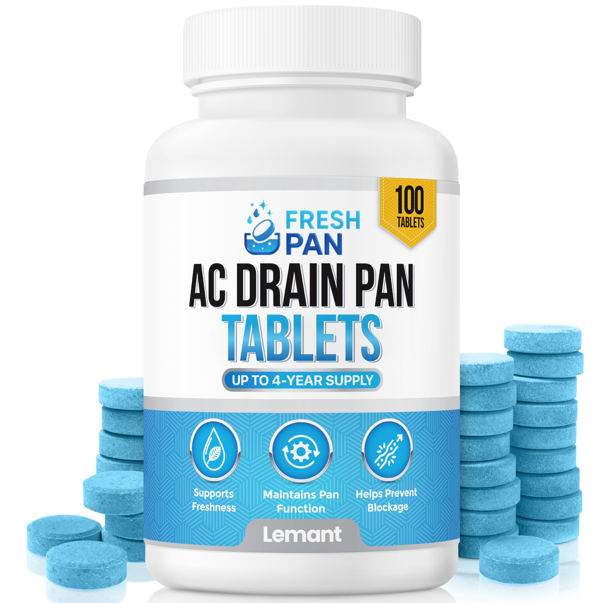 FreshPan AC Drain Pan Tablets (100 Count) | 4 Year Supply of Slow Release AC Condensate Pan Tablets for Clean, Fresh Flow