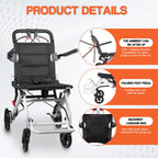 Wheelchairs for Adults,Transport Lightweight Foldable with Flip-up armrests, Portable Folding Travel Wheel Chairs for Seniors（220 lbs Weight Limit）