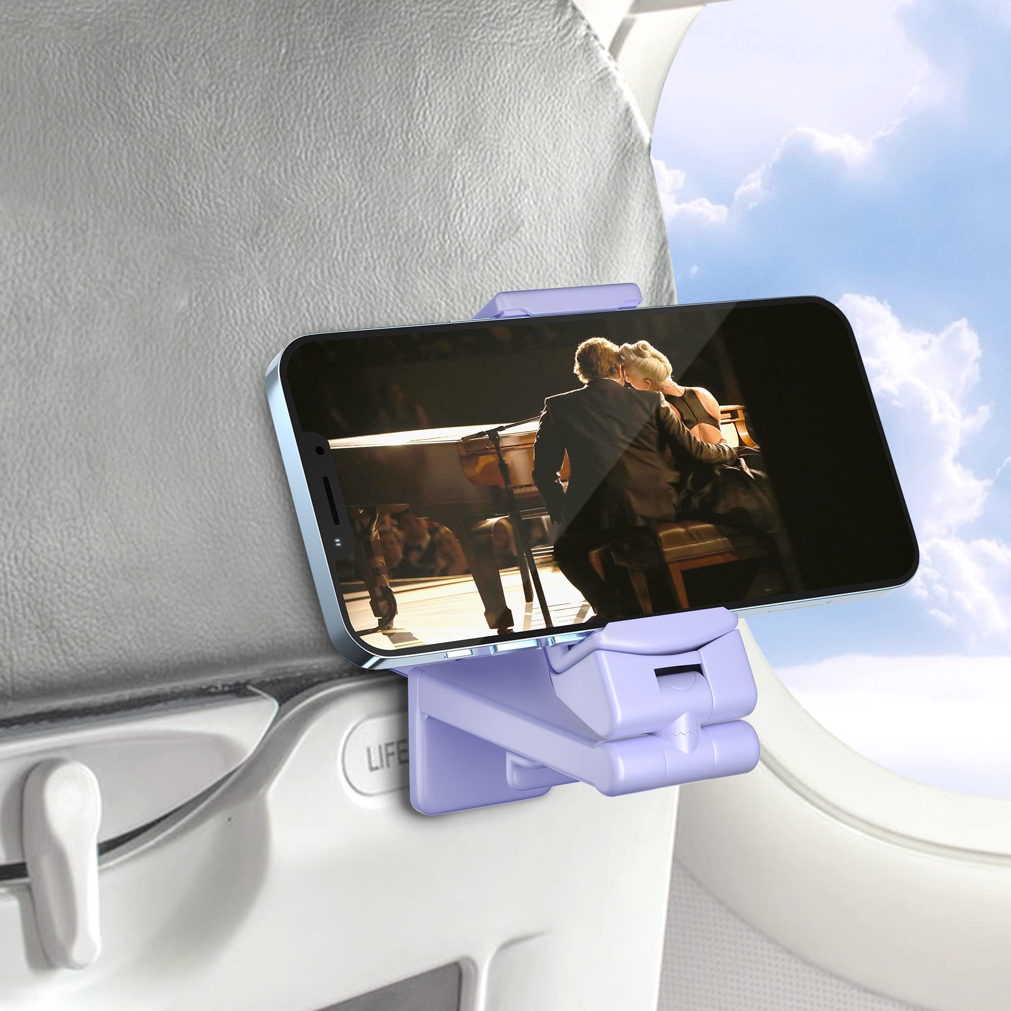Perilogics Airplane Phone Holder Mount Universal in Flight Hands Free Viewing with Multi-Directional Dual 360 Degree Rotation (Lavender)