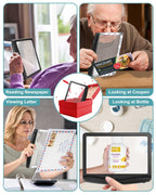 AKKYCVS 5X Rechargeable Magnifying Glass for Reading, Large Bright LED Lighted Full Page Magnifier, Lightweight Rectangular Handheld Magnifier with Light for Reading Small Prints for Seniors, Black