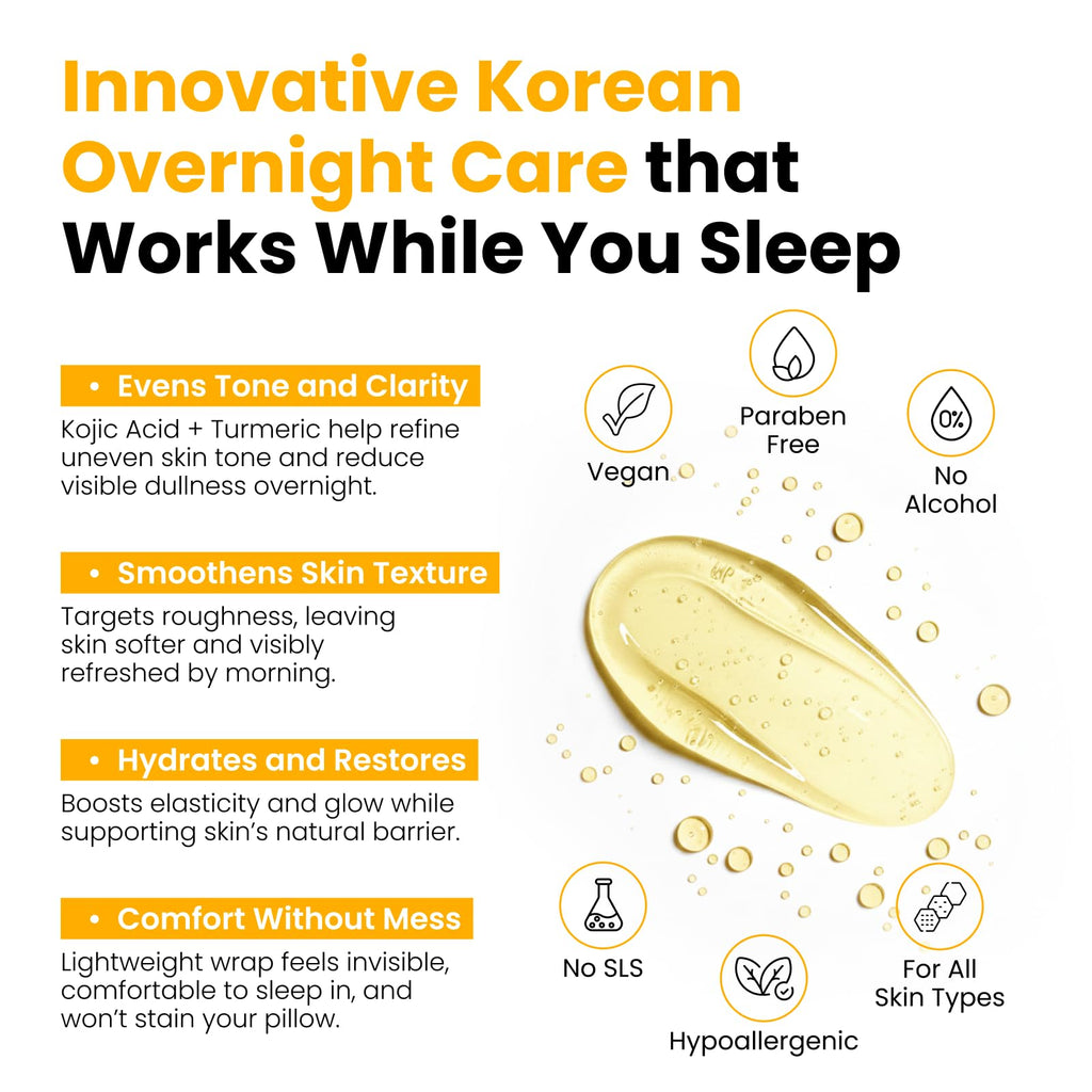 QUIA Turmeric + Kojic Acid Overnight Wrapping Mask – Hydration Mask for Glowing Skin – Evens Tone, Soothes Redness and Improves Skin Texture – Korean Skincare 75ML