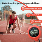 PULIVIA Sports Stopwatch Timer Single Lap Split Digital Stop Watch for Sports Kids Coaches Swimming Running, Red