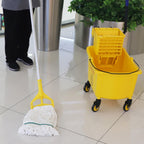 Midoneat Commercial Mop Bucket with Side Press Wringer on Wheels, Including One Commercial Mop, 35 Quart, Yellow