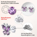 Bestyle Butterfly Earrings for Women Sterling Silver June Birthstone Alexandrite Butterflies Stud Earring Funny Cute Cubic Zirconia Earring Jewelry Mom Wife Grandma Daughter Birthday Gifts