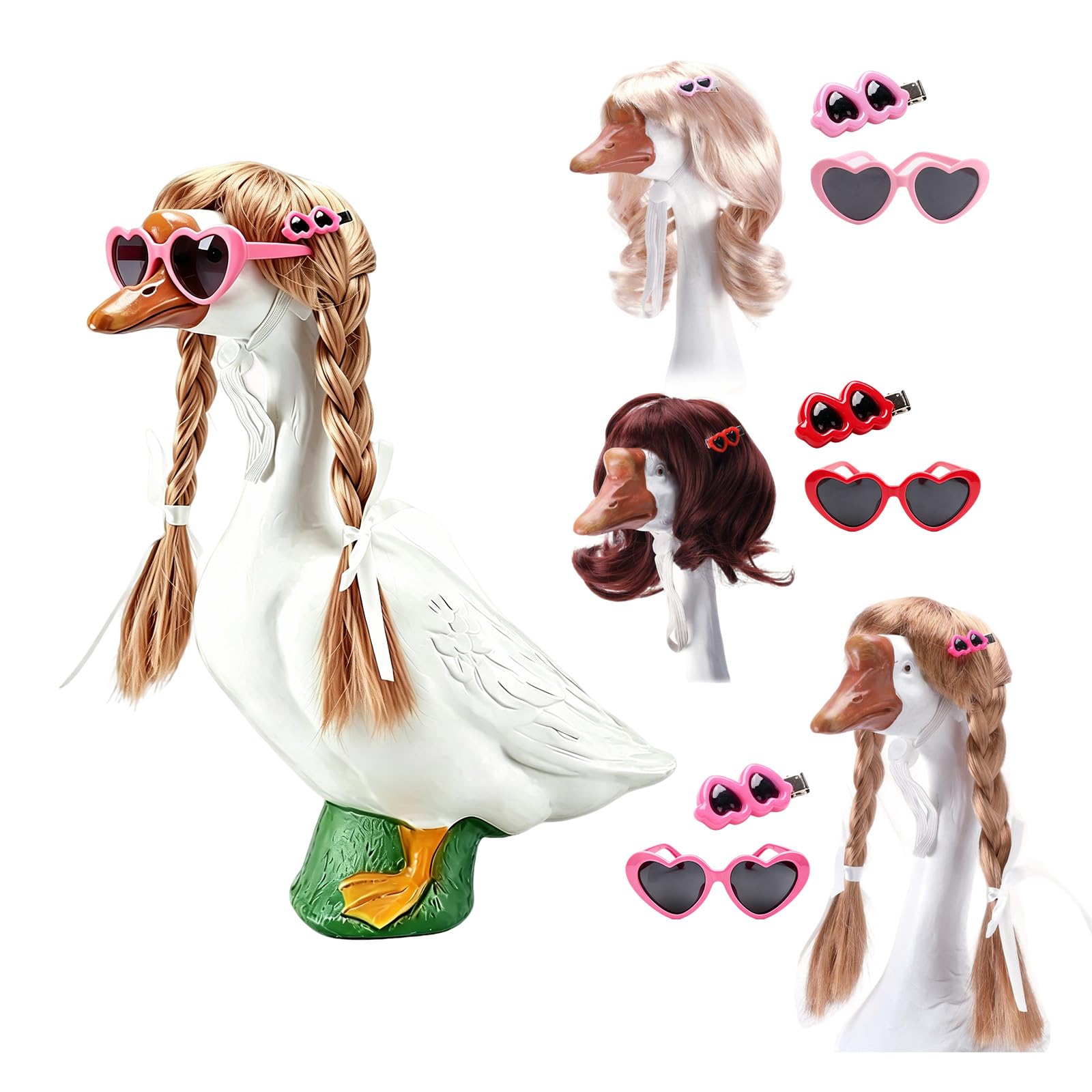 YFFSQXH 3 Styles Porch Goose Wig Set for 17/23 Inch Lawn Goose Statue