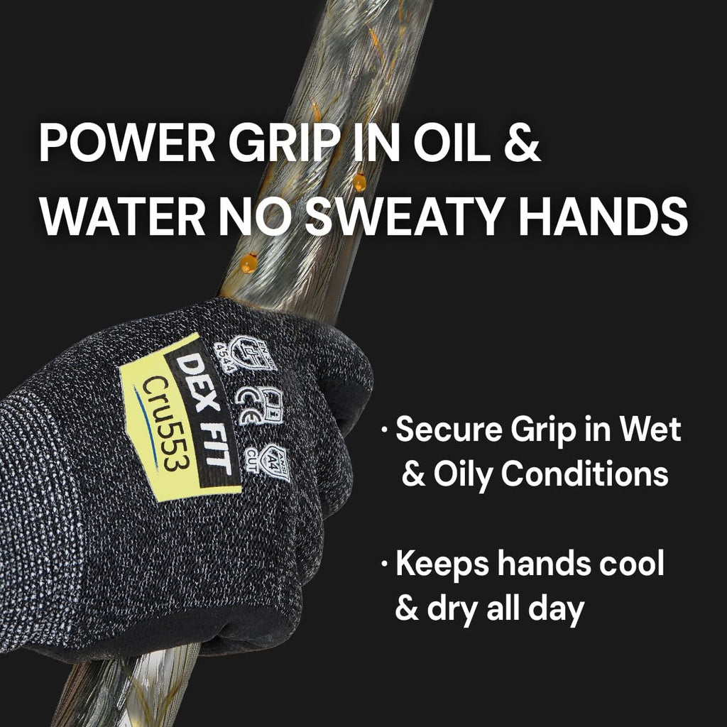 DEX FIT Level 5 Cut Resistant Gloves Cru553, 3D-Comfort Stretchy Fit, Power Grip, Professional Grade, Thin, Touch-Screen Compatible, Durable, Machine Washable; Blue XS (6) 1 Pair