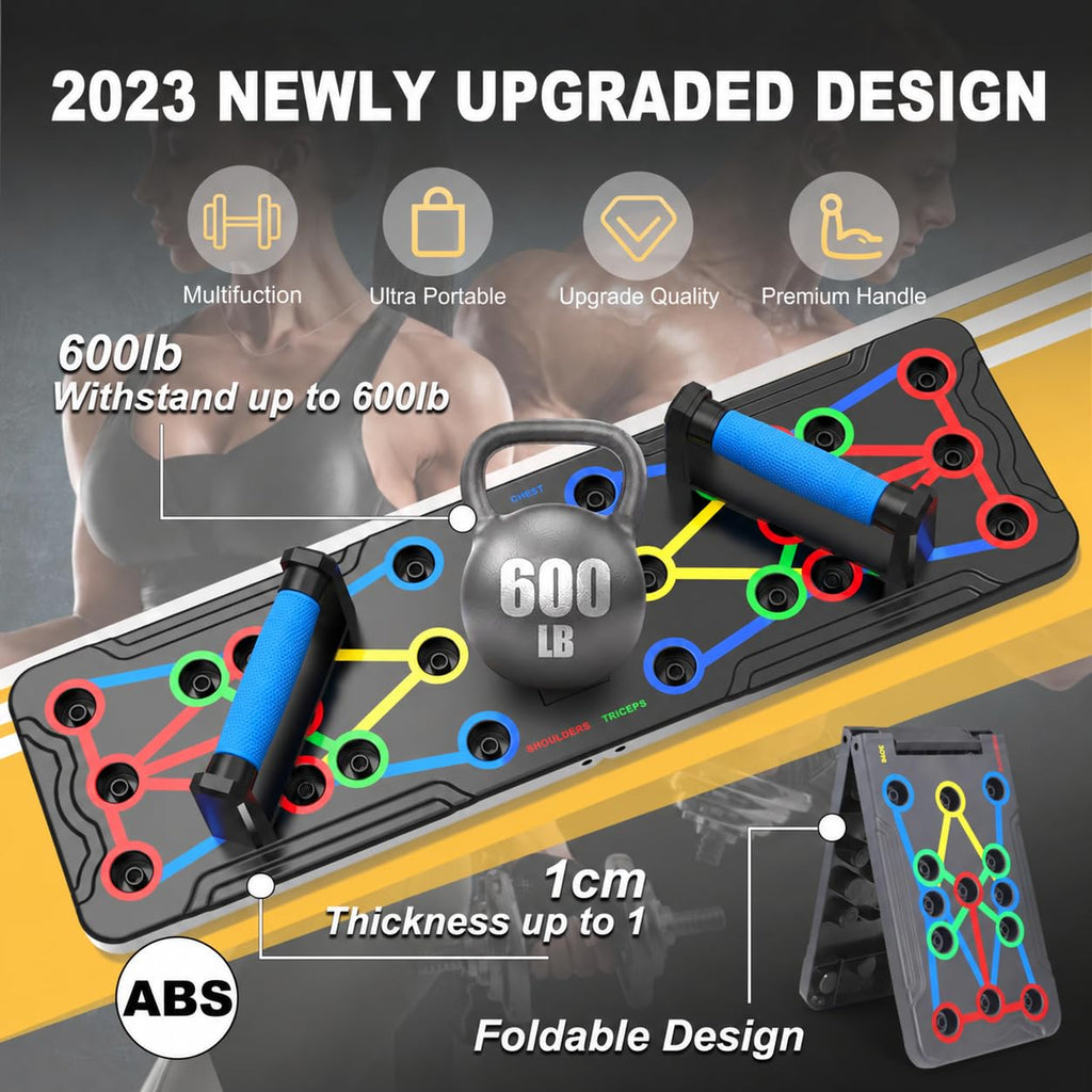 Foldable push-up rack for portable strength training, sturdy and stable equipment for men's and women's home gym workouts.
