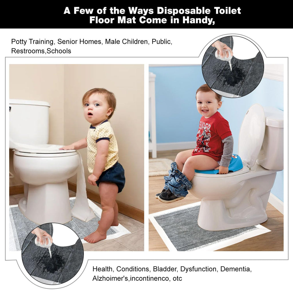 25 Pack Disposable Toilet Mats Absorbent Toilet Floor Protector from Urine U-Shape Toilet Training Rug Waterproof Non-Slip Bathroom Potty Training Mats Toilet Commode Mat for Children Adult (Gray)