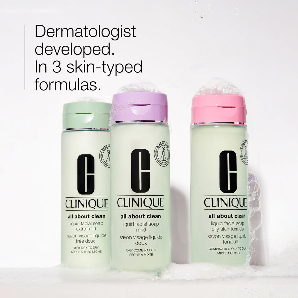 Clinique 3-Step All About Clean Liquid Gentle Facial Cleanser Soap | Face Wash For Dry Combination Skin | Type 2, 6.7 Fl Oz
