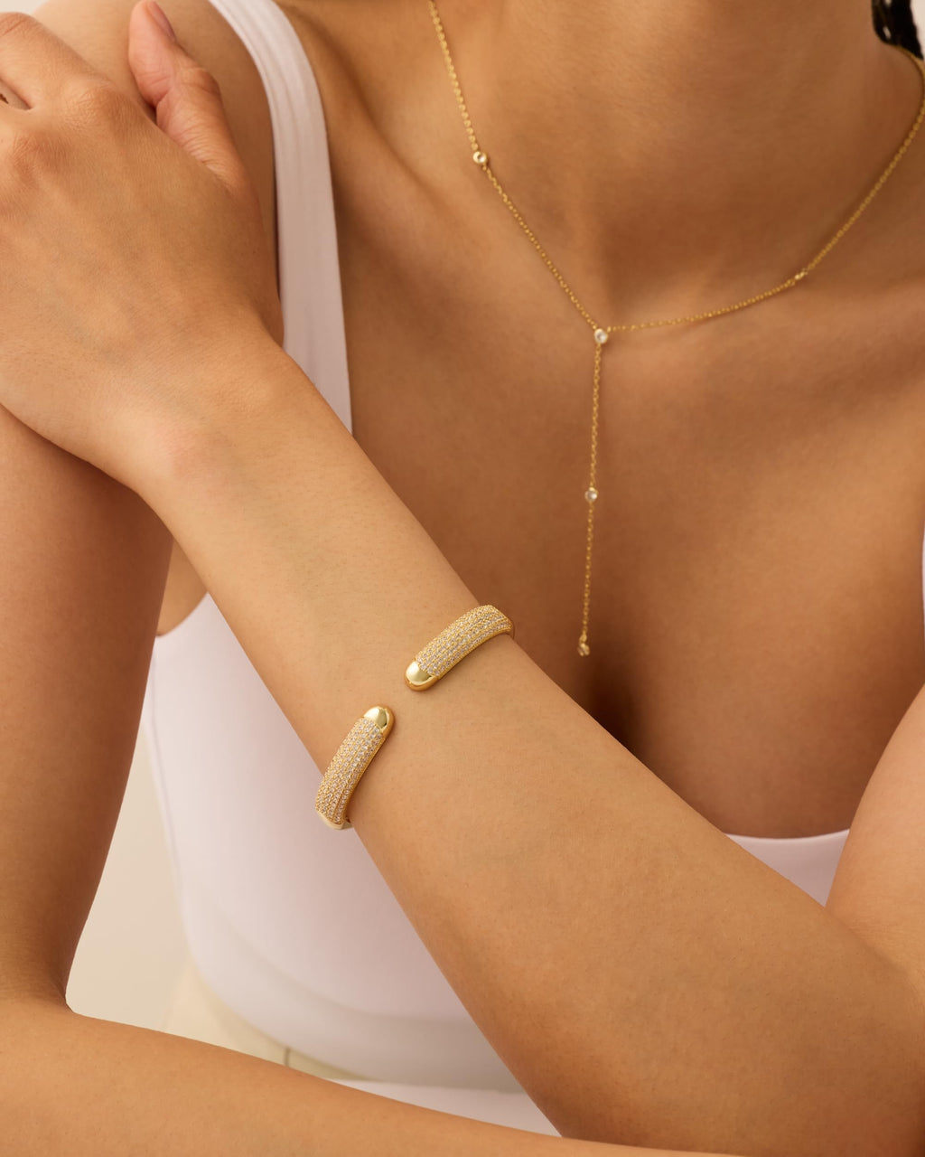 PAVOI Cuff Bracelet Set, 14K Gold Plated, Yellow Gold