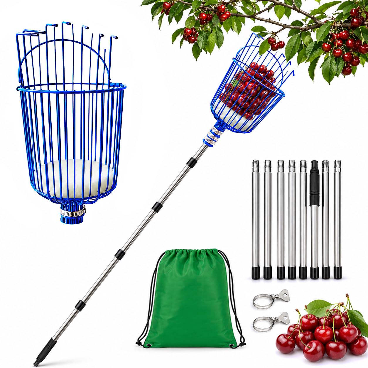 10.5FT Adjustable Cherry Fruit Picker Tool with Narrow Gaps