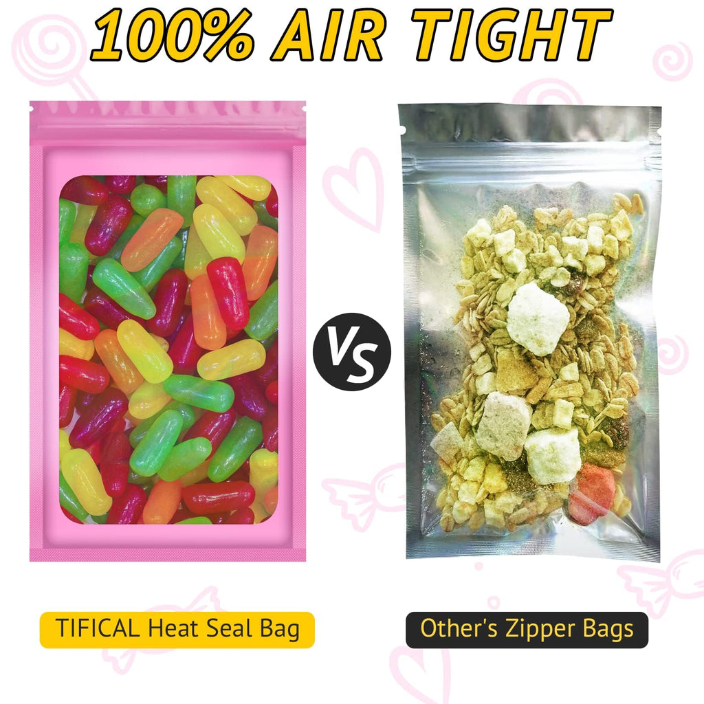 TIFICAL 100PCS Resealable Holographic Bags, Jewelry Bags|Pink,2.9x4.7in