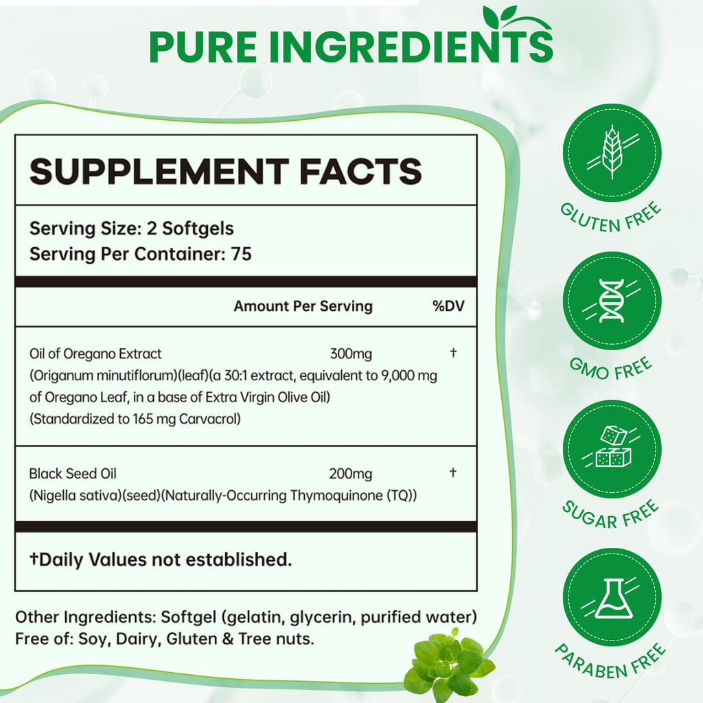 VITARENEW Oil of Oregano with Black Seed Oil, 150 Softgels | 2-in-1 Powerful Synergy for Immune Support | High Potency Carvacrol & Thymoquinone, Plant Based & Non-GMO