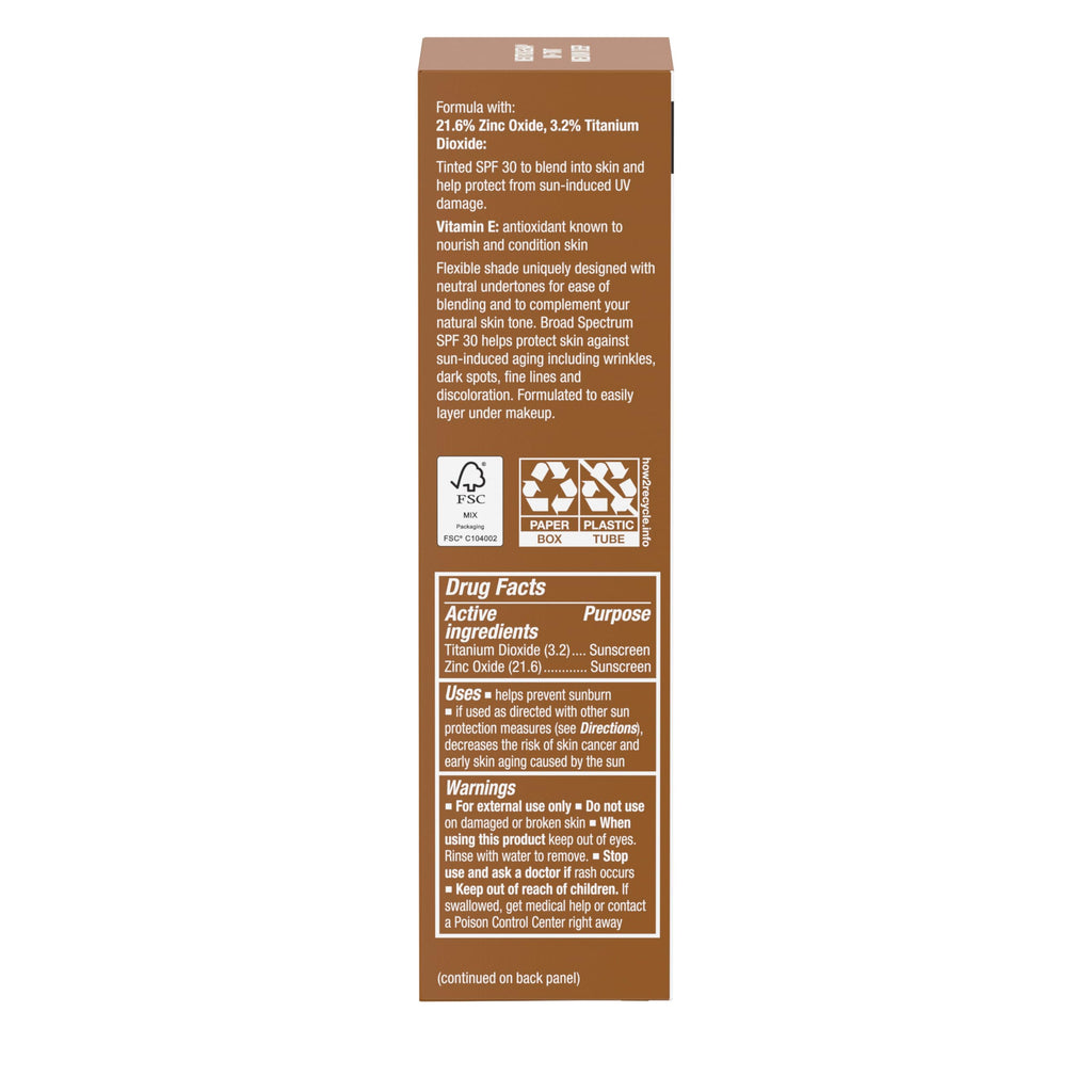 Neutrogena Purescreen+ Tinted Sunscreen for Face with SPF 30, Broad Spectrum Mineral Sunscreen with Zinc Oxide and Vitamin E, Water Resistant, Fragrance Free, Medium Deep, 1.1 fl oz