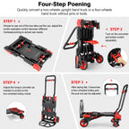 330LB Folding Hand Truck Heavy Duty Carrying, Combination of Four Wheels and Two Wheels Convertible Dolly Cart with Retractable Handle Dolly for Moving Office Carts.