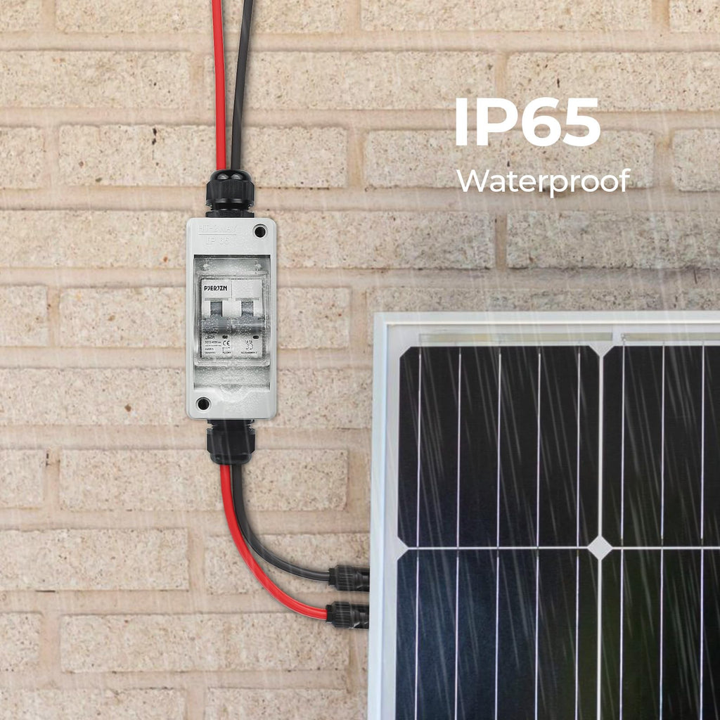 Pjerjzn Solar Panel Disconnect Switch 400V DC/AC 20A Miniature Circuit Breaker with DIN Rail Box Enclosure Outdoor Small Breaker Box IP65 Waterproof UV-Proof for Solar PV Homes, Battery (20 Amp)