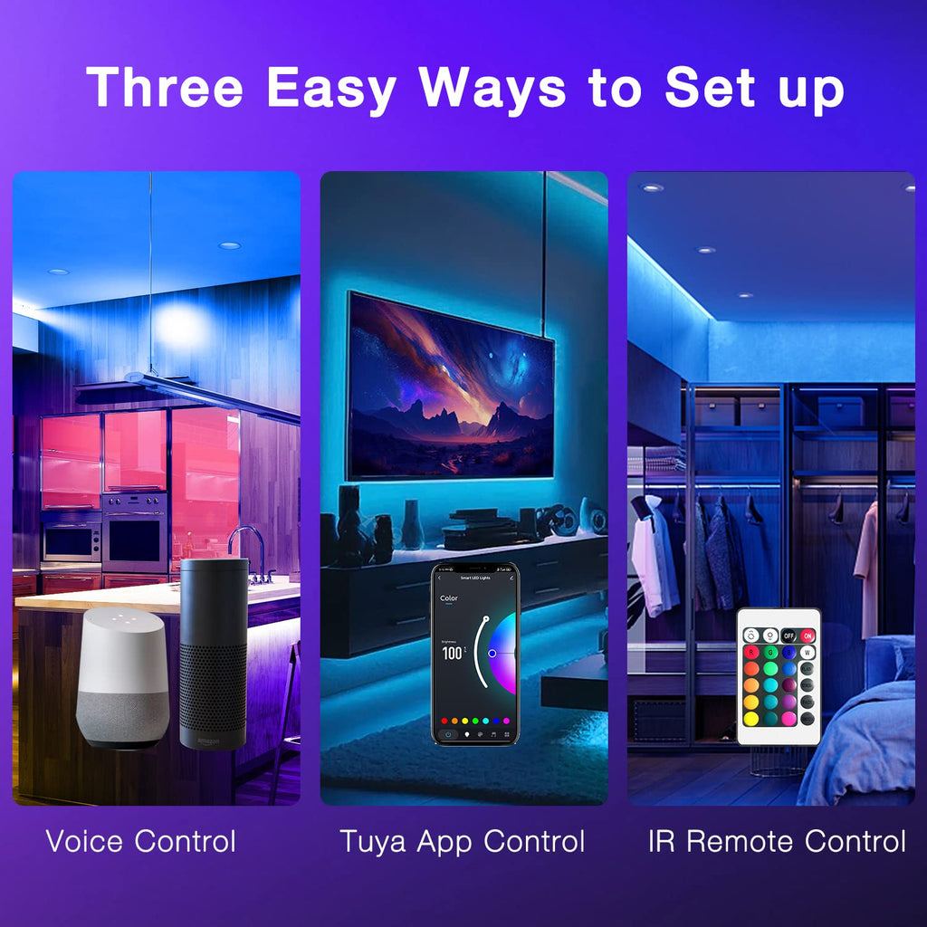 DAYBETTER Smart WiFi Led Lights 100ft, Tuya App Controlled Led Strip Lights, Work with Alexa and Google Assistant, Timer Schedule, Color Changing Led Lights for Bedroom Party Kitchen