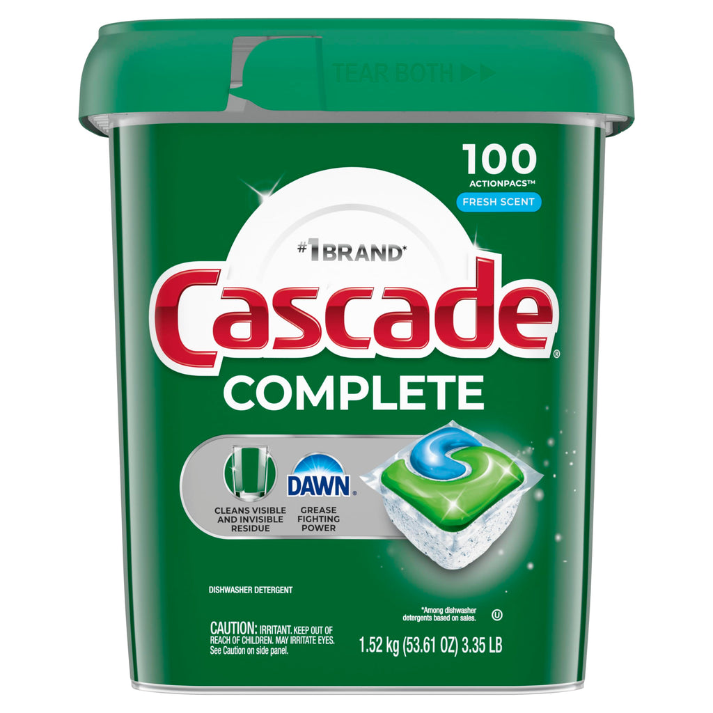 Cascade Complete Dishwasher Pods, Dishwasher Detergent, Dish Detergent Tab Tablets, Fresh, 100 Count (Packaging May Vary)