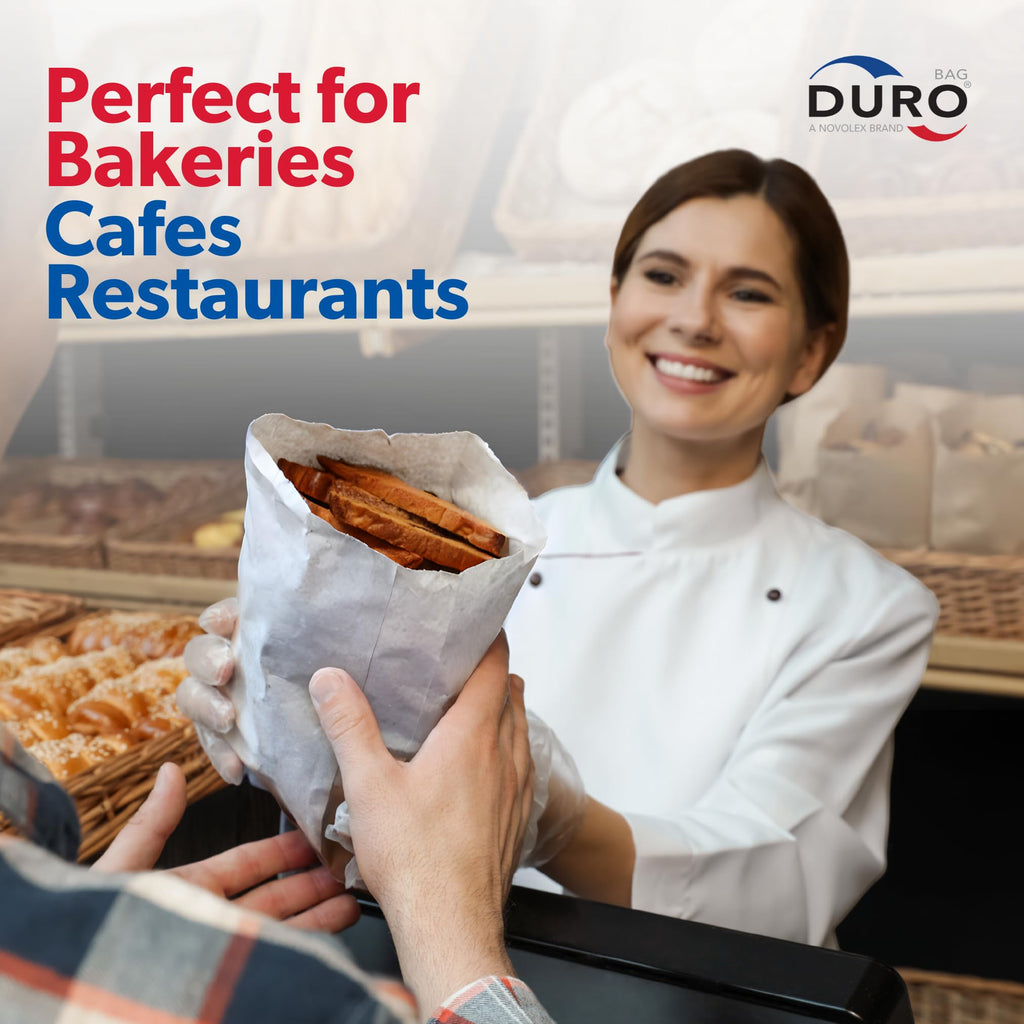 Duro 12# White Paper Lunch Bags 500 Count, Bulk Disposable SOS Paper Bags for Bread, Bagel, Deli & Restaurant Takeout or Delivery - 7.06 x 4.50 x 13.75 Inches