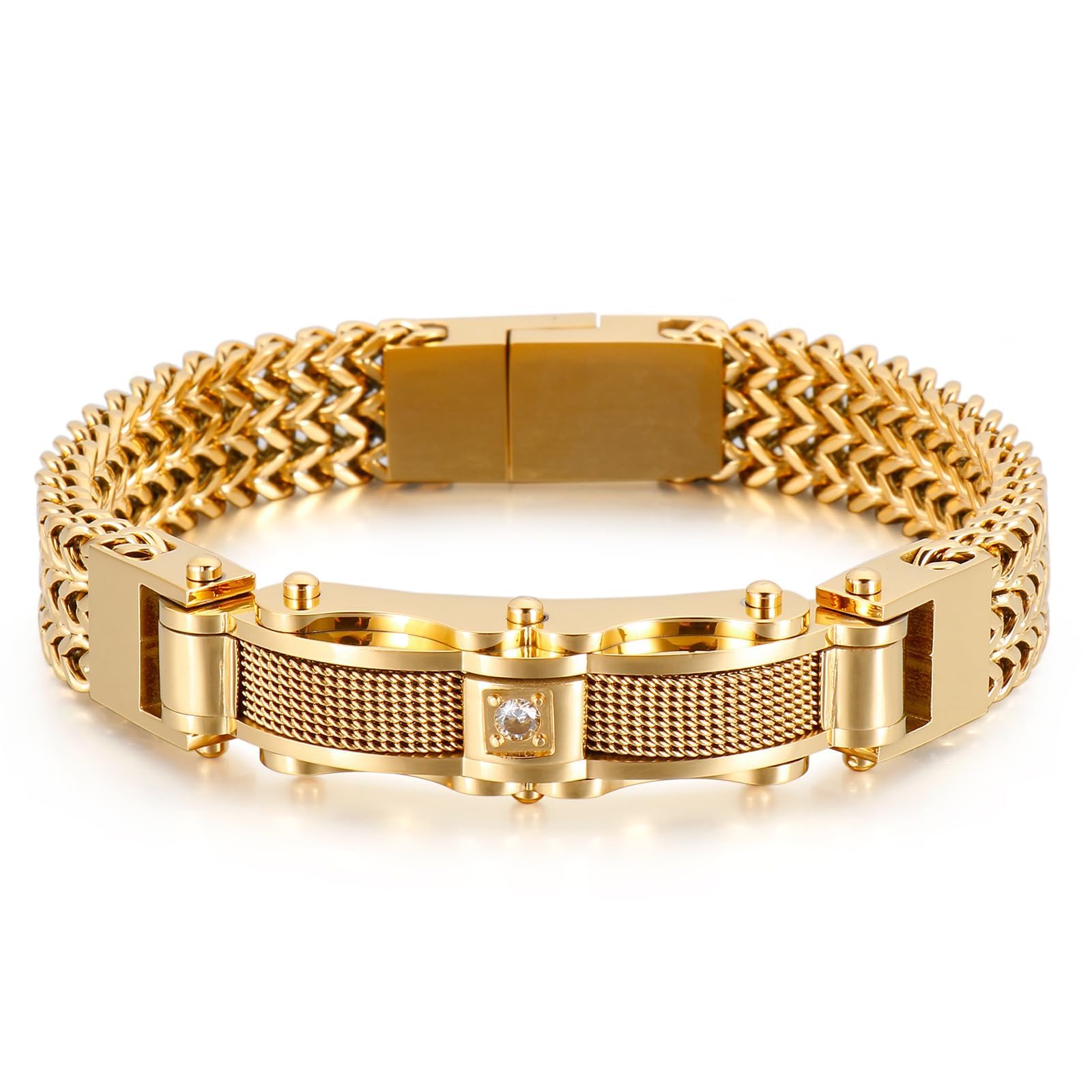 Klapgo Gold Bracelets for Men Stainless Steel Cuban Franco Link