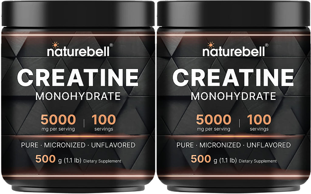 NatureBell 2 Pack Instant Creatine Monohydrate Powder 500g, 5,000mg Per Serving | Micronized, Pure, & Unflavored | Pre-Workout | Keto, Vegan, Filler-Free | 200 Servings (2.2 lb)