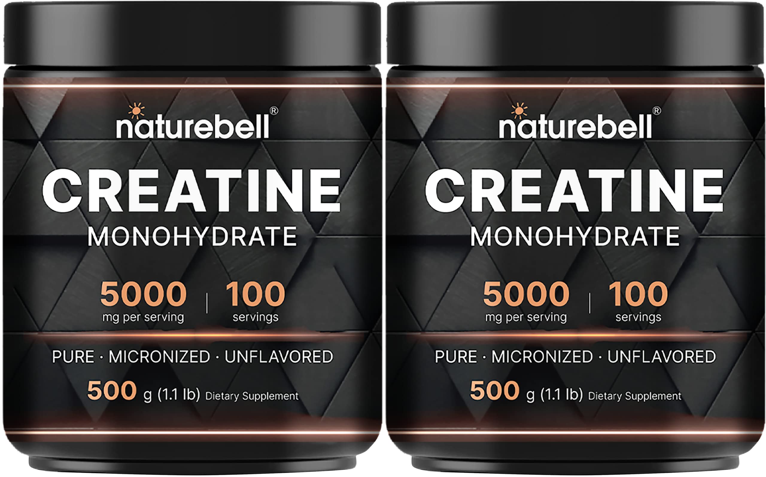 NatureBell 2 Pack Instant Creatine Monohydrate Powder 500g, 5,000mg Per Serving | Micronized, Pure, & Unflavored | Pre-Workout | Keto, Vegan, Filler-Free | 200 Servings (2.2 lb)
