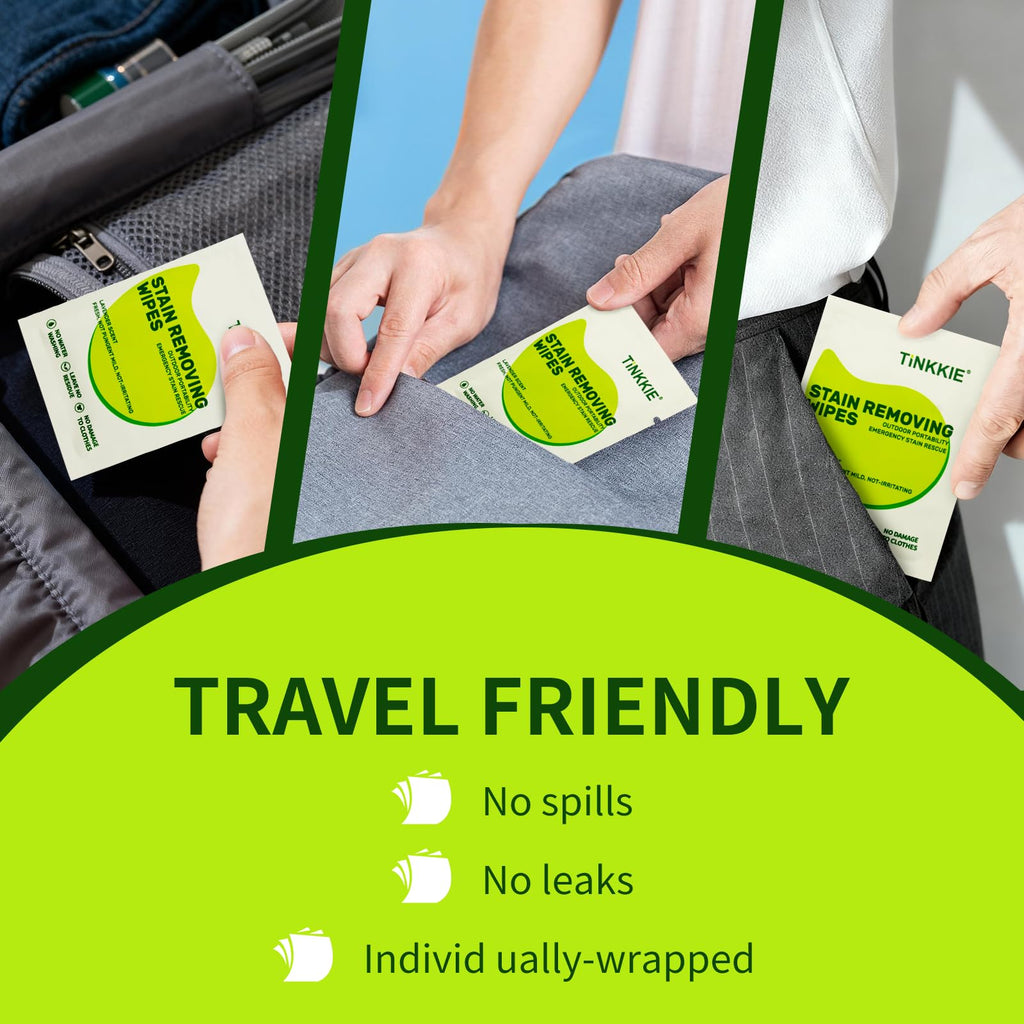 TiNKKiE 200 Pack Stain Remover Wipes for Clothes & Fabric – Instant Clothing Stain Remover for Shoes, Shirts & Jackets, Individually Wrapped Portable Wipes for Travel & On-the-Go Cleaning