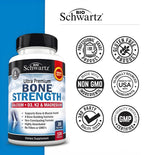 BioSchwartz Bone Strength Supplement - Gentle Non-Constipating Bone Health Supplement for Women & Men with 9-in-1 Complex with Calcium Magnesium Zinc D3 K2 & More - 3rd Party Tested - 1 Month