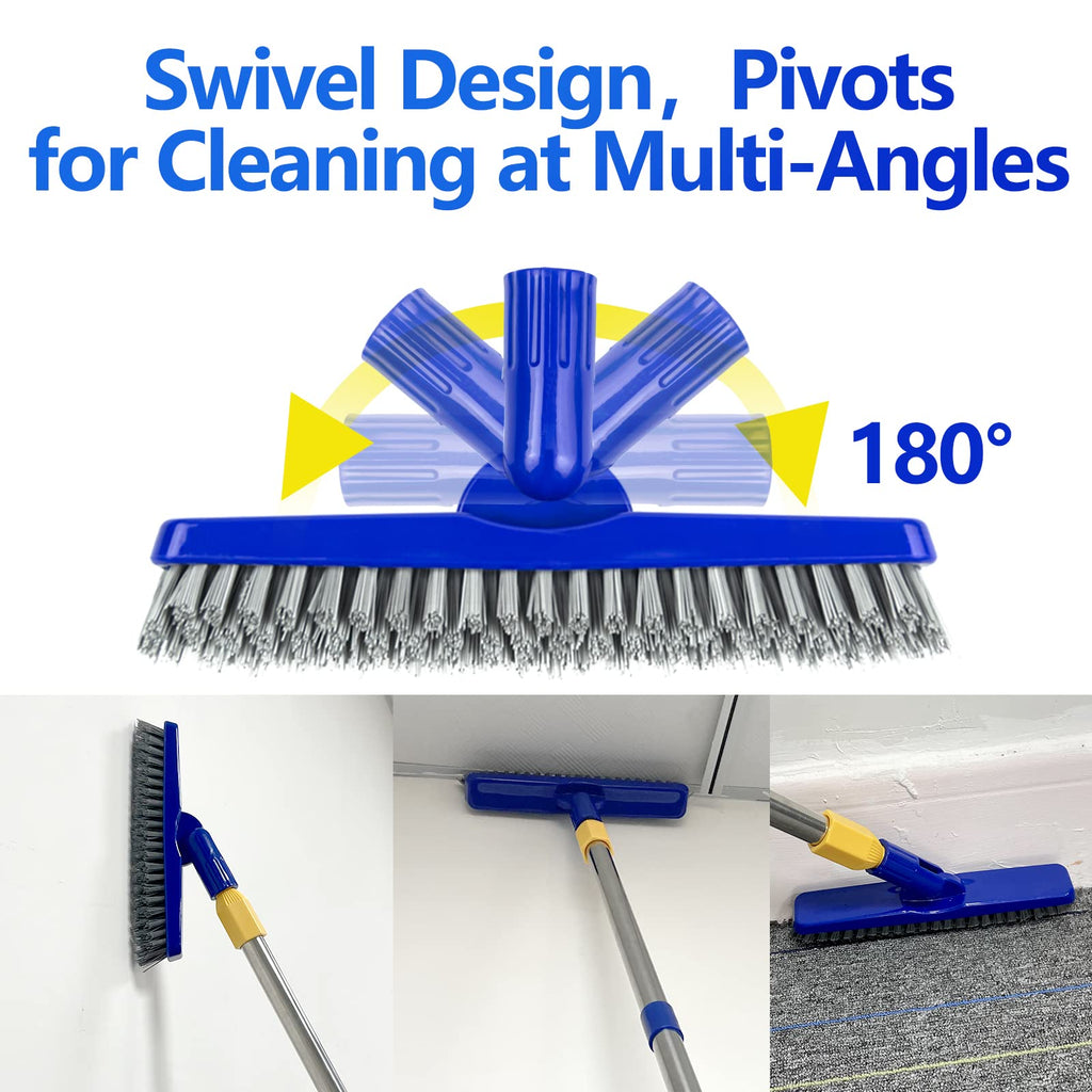 ITTAHO 2 Pack Grout Brush with Long Handle, 56.5'' Swivel Grout Cleaning Brush,V-Shape Grout Scrub Brush, Extendable Handle Grout Cleaner Brush for Tile Floors，Bathroom,Baseboard,Shower,Corner