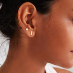 JIAYIQI 2 Pairs 14K Gold Plated Stud Earrings for Women, Minimalist 925 Sterling Silver, Hypoallergenic Small Bar and Dot Ear Studs for Multiple Piercings Jewelry