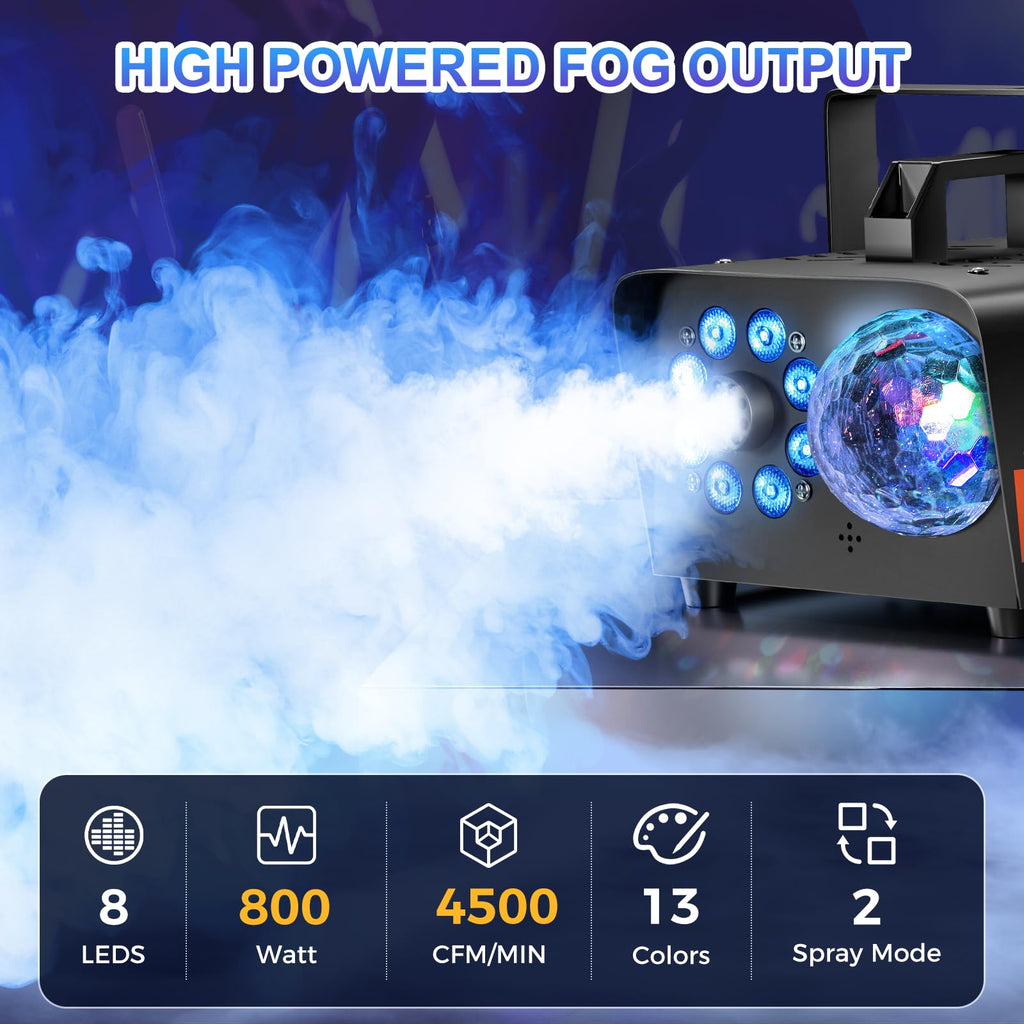 Dashsafe 800W Fog Machine, 4500CFM for Halloween, Disco Light & Remote